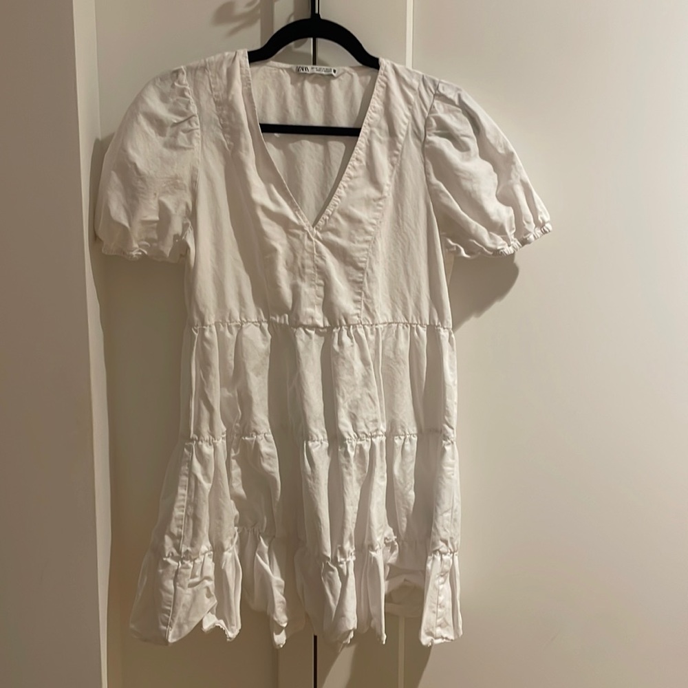 Zara White Cotton Mini Dress